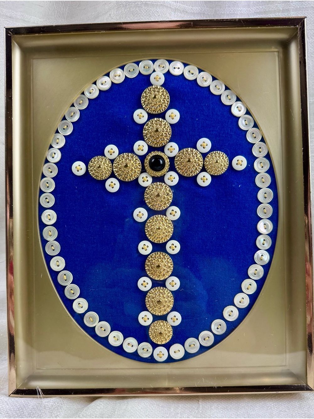 Vintage Cross Button Mosaic Jewelry Art The Vertical Arm Connects Heaven & Earth